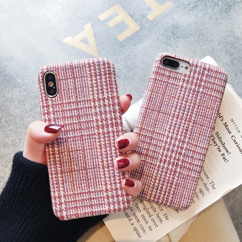 Ткань сетка простой чехол для телефона iPhone 6 6S 7 8 плюс Футляр PC ткани Текстиль X XS Max