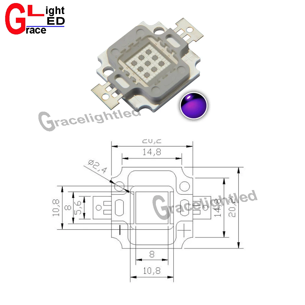 УФ Фиолетовый светодио дный интегральных микросхем 365Nm 375Nm 385Nm 395Nm 405Nm 420nm высокое Мощность удара ультрафиолетовых лучей 3/5/10/20/30/50/100 Вт