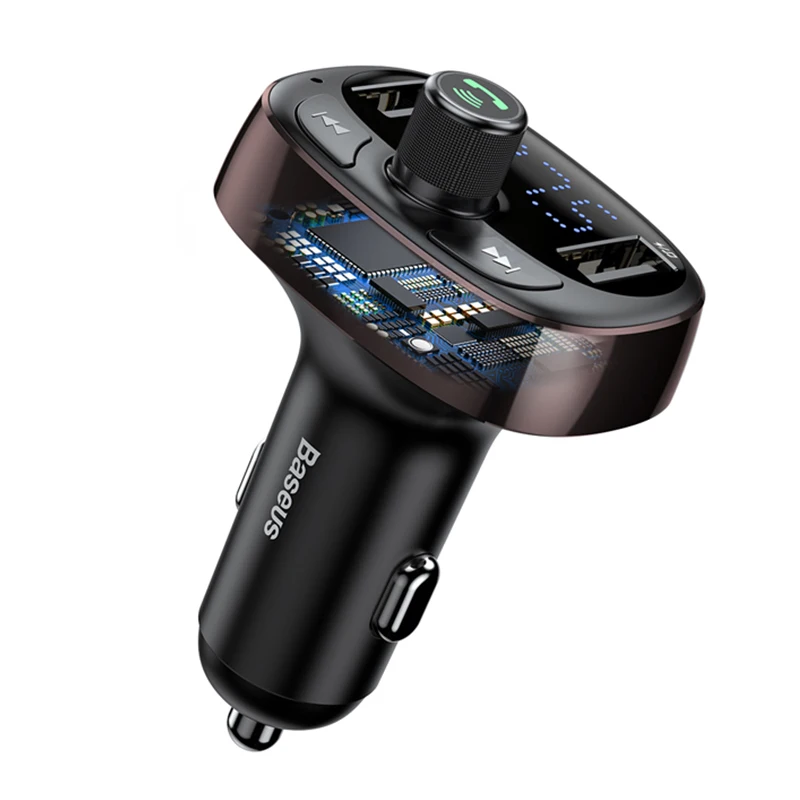 Baseus Bluetooth 4,2 автомобильное зарядное устройство комплект fm-передатчик Громкая связь аудио MP3 плеер 3.4A двойной USB Aux модулятор зарядное устройство для мобильного телефона - Тип штекера: Dark Coffee