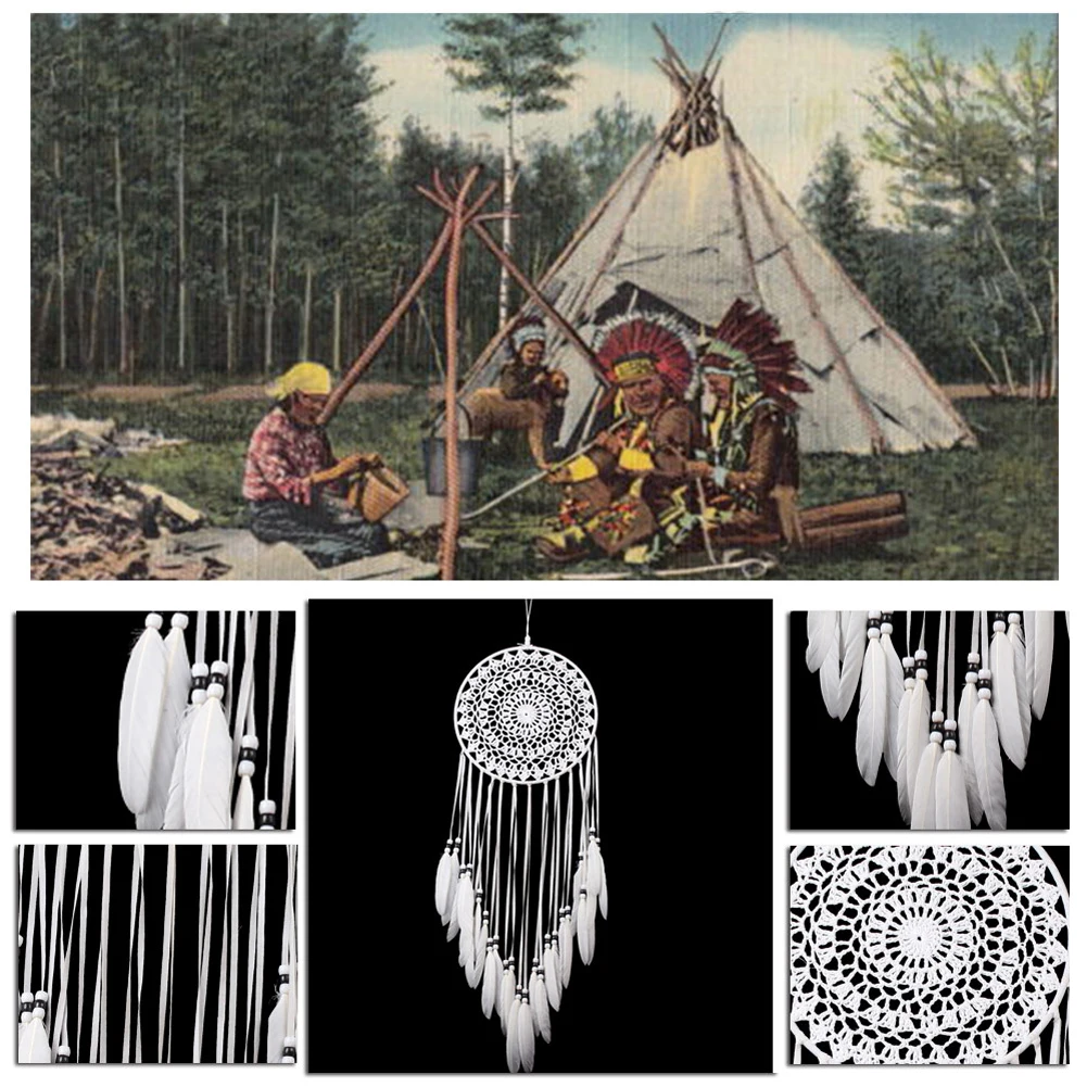 Ловец снов ручной работы подвесной белый кружевной цветок ветряные колокольчики