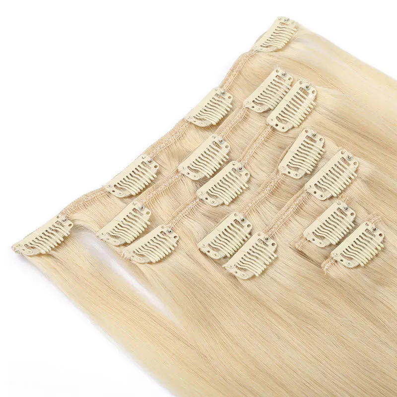 15&quot 18&quot 20&quot Aliexpress Hair Clip In Human Extensions Bundles 70g 7pcs/set Blonde Color #613 Straight Brazilian Beauty |
