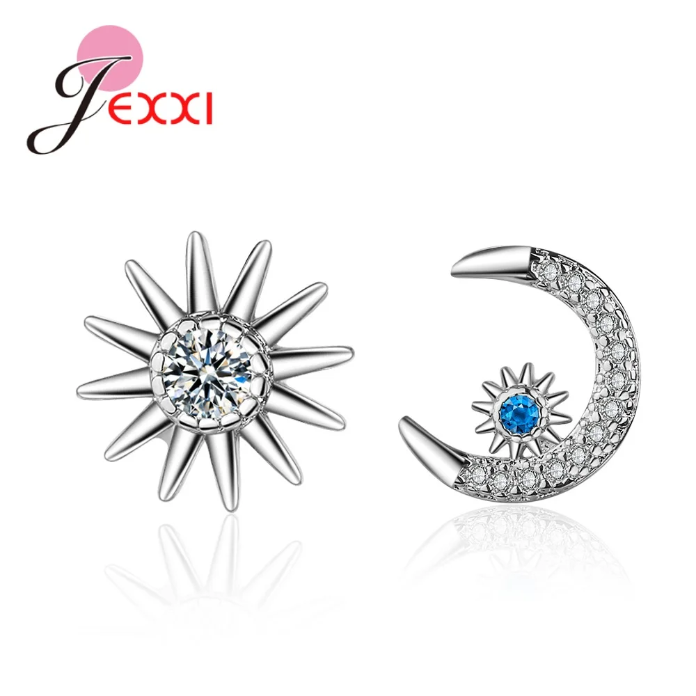 Модные корейские асимметричные милые серьги гвоздики Moon Star дизайн кубический
