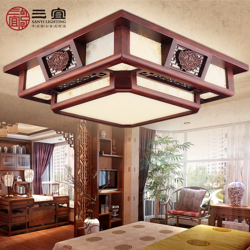 

Antique Chinese style lamps led ceiling light living room lights wood lamp embossed rectangle classical lighting