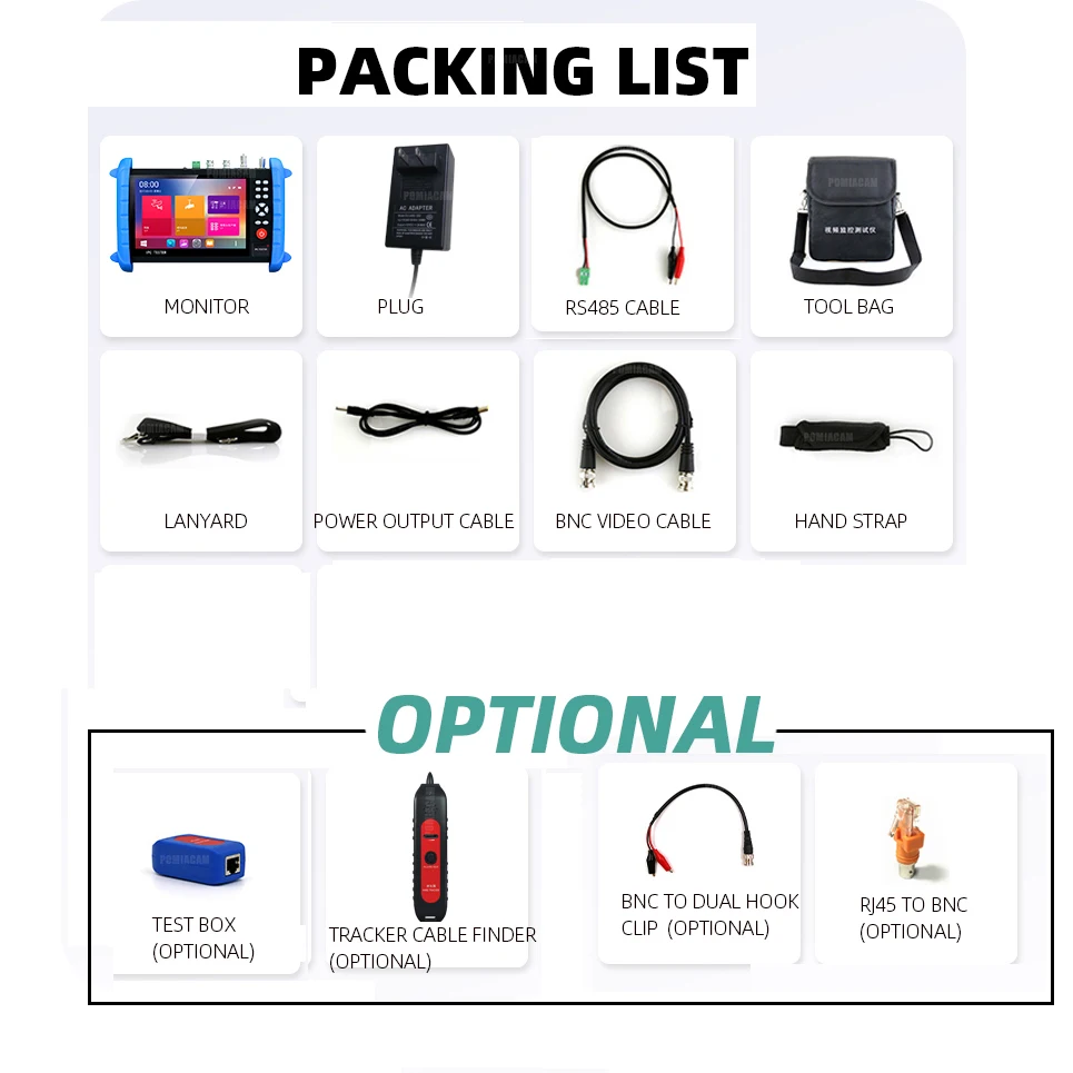 6pcs IPC-XATC 7 Inch 5 In 1 HD H.265 4K IP CCTV Tester Monitor 8MP 5MP 1080P AHD CVI TVI Analog CVBS Camera Tester