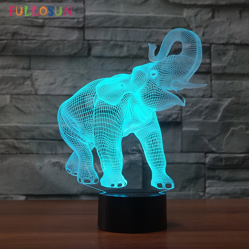 3D USB Светодиодная настольная лампа с изображением слона 7 цветов сенсорное