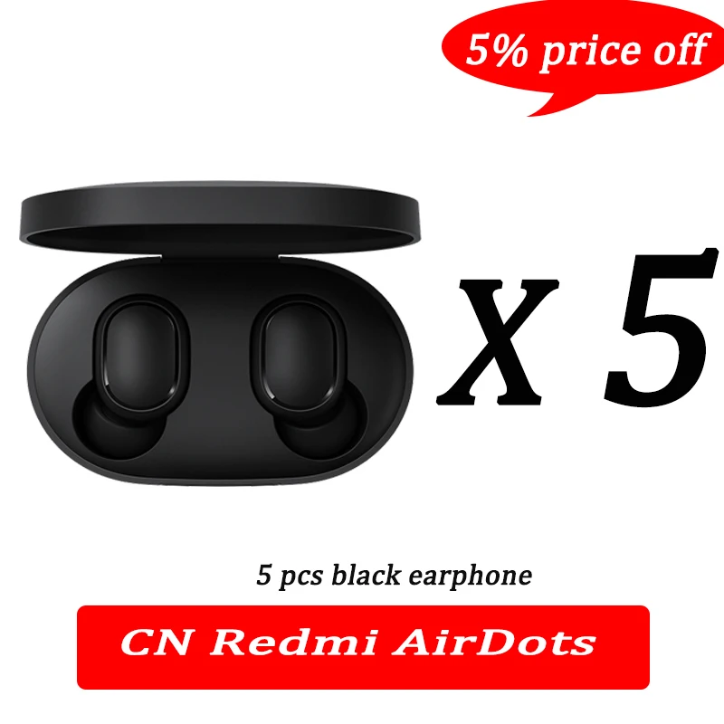 5 pcs standard black Xiaomi airdots Redmi Airdots TWS беспроводные наушники Голосовое управление Bluetooth 5,0 шумоподавление управление краном - Цвет: 5 pcs standard black