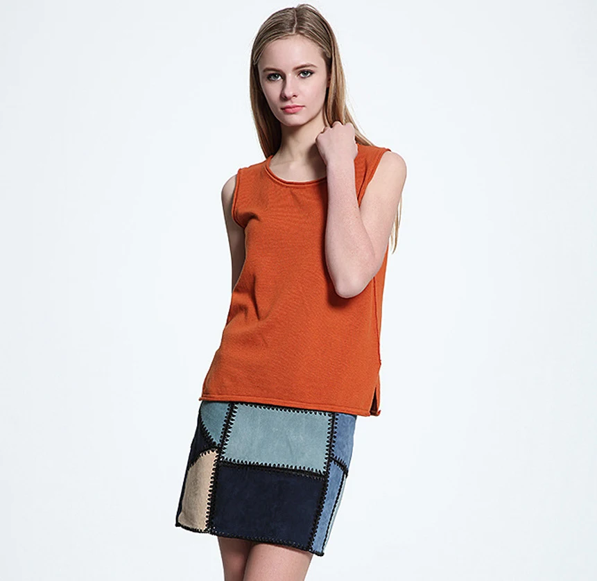 SheeYon summer sleeveless tanks tops loose solid ladies casual split Knitted tees Camel J73F | Женская одежда
