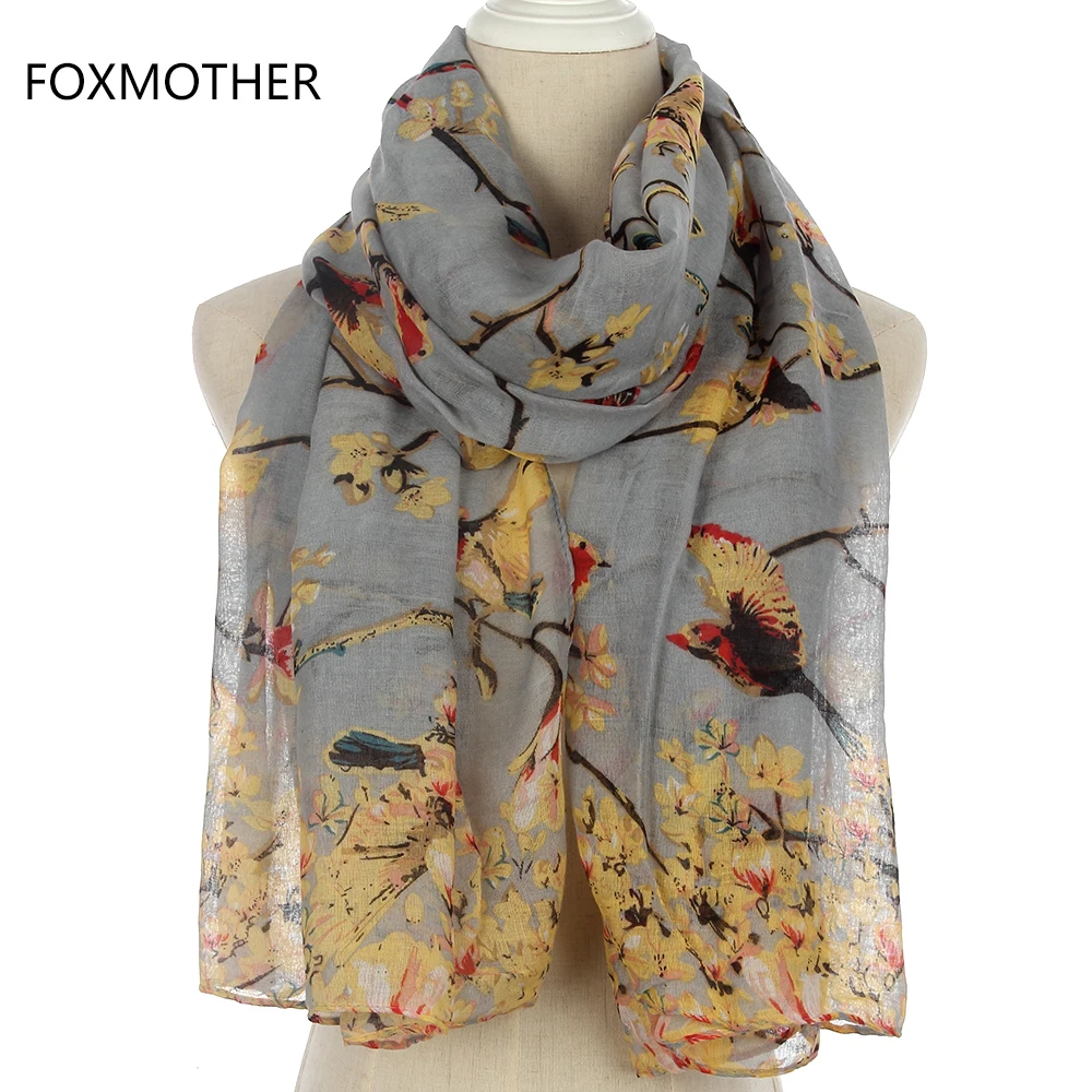 Женский Длинный шарф FOXMOTHER серый небесно голубой на ветках дерева зима 2019|scarf