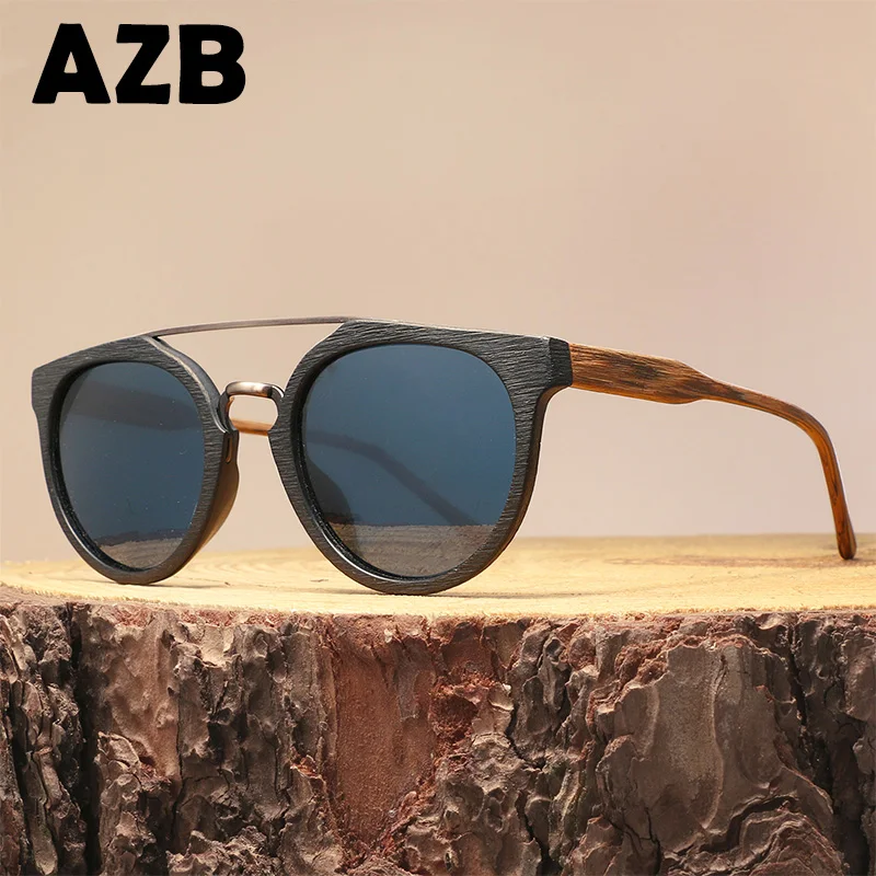 

Солнцезащитные очки AZB с деревянными дужками UV400 для мужчин и женщин, поляризационные, в винтажном стиле