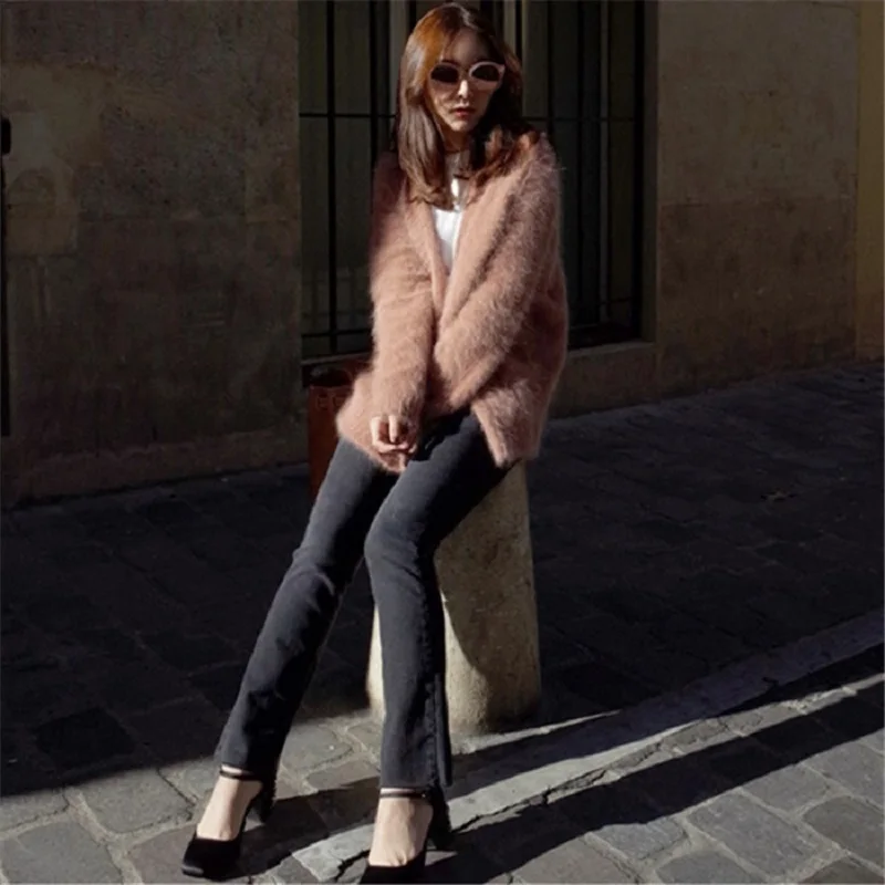 Women Winter Long Sleeve Cardigan Knitting Sweater Knitwear Femme Female Grey Brown Casual Mohair Sweaters Jumper |