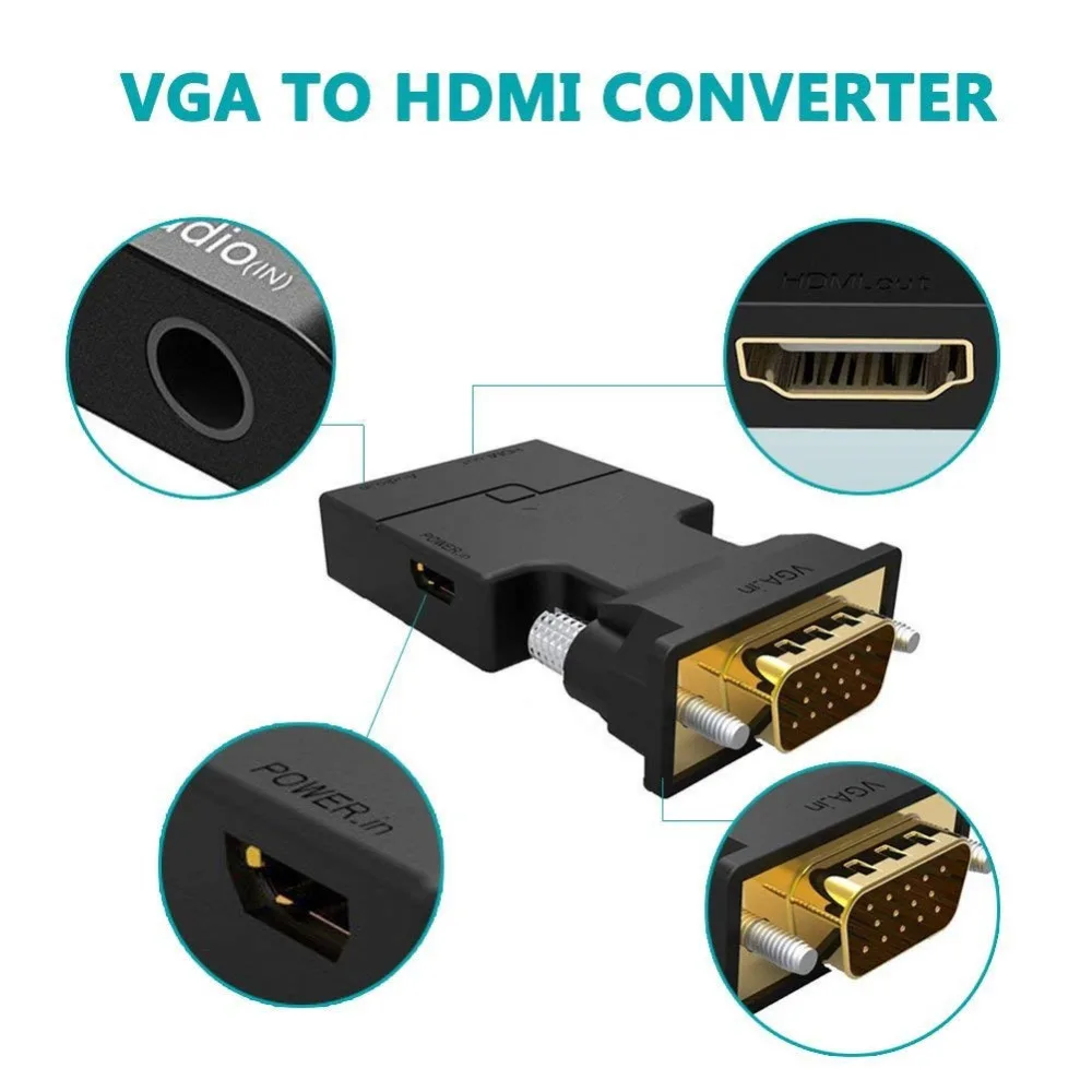 VGA в HDMI адаптер/конвертер с аудио (PC источник на ТВ/монитор разъемом) | Электроника