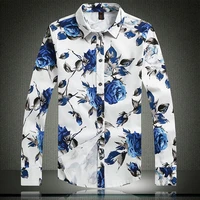 mens shirt long sleeve floral printing cotton slim fit tops casual shirt chic