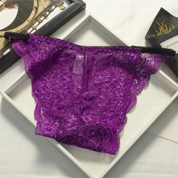 Purple Модные женские трусики, кружевное Прозрачное нижнее белье для женщин, высокое качество, низкая посадка, сексуальные трусики, стринги, Бесшовные женские трусы - Цвет: Purple