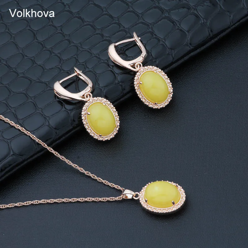 

Exaggerated Imitation Gemstone Rose Gold Color Jewelry Necklace Earring Set Charming Fashion Jewelry Set