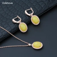 exaggerated imitation gemstone rose gold color jewelry necklace earring set charming fashion jewelry set