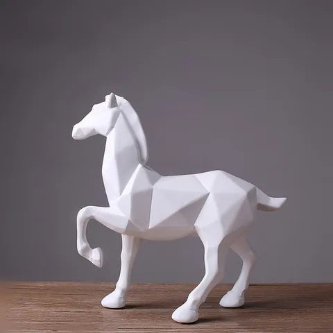 Современная Абстрактная статуя белой лошади, полимерные украшения, аксессуары для украшения дома, подарок, Геометрическая полимерная скульптура черной лошади