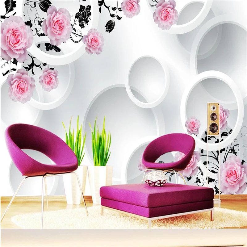 Пользовательские фото наклейки на стену Роза 3D стерео круги ТВ стены papel де parede 3d