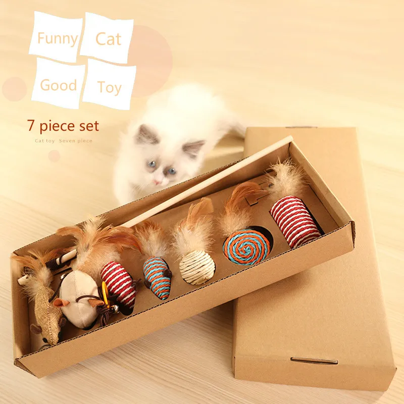 

Pet supplies batch new cat toy set funny stick 7 piece pole interactive training hemp rope