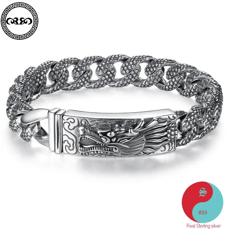Модный этнический браслет из настоящего чистого 925 пробы серебра мужской ретро с