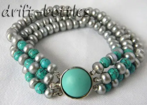 

3Strands 8'' Gray Flat Round Freshwater Pearl Round Bracelet