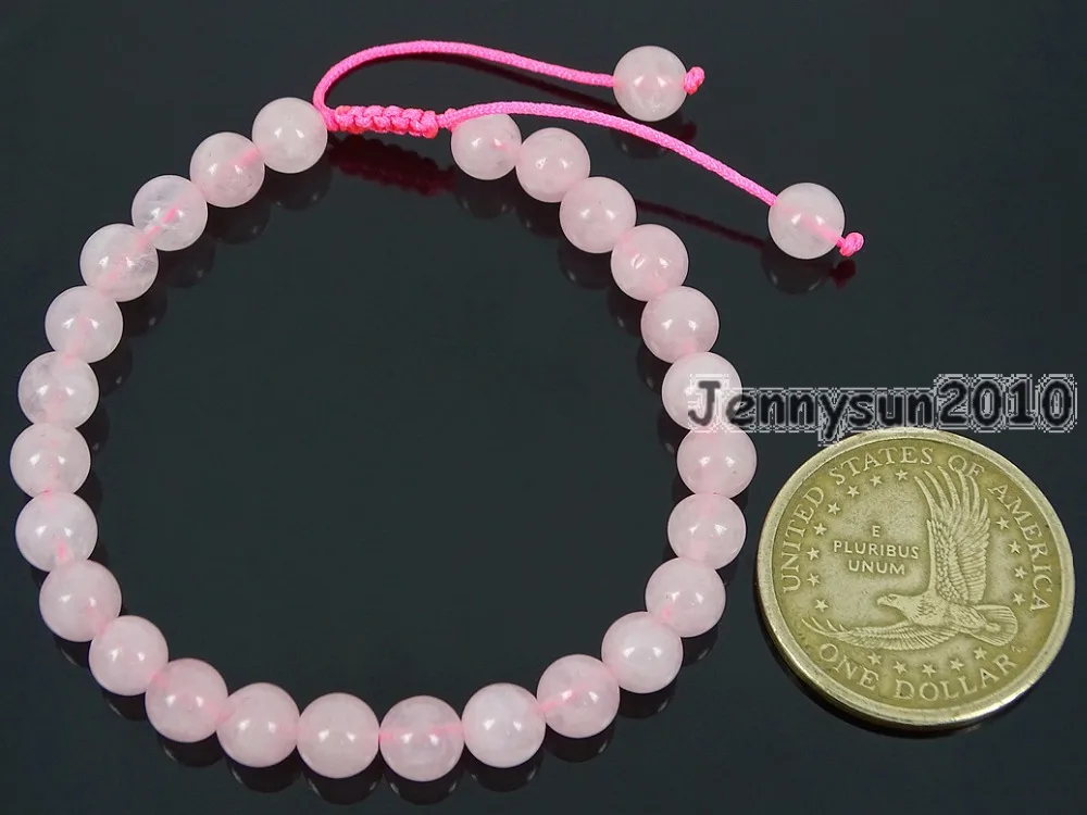 

Handmade 6mm Adjustable Natural Rose Qua-rtz Gems Stone Round Beads Bracelet Healing Reiki 5 Strands/Pack