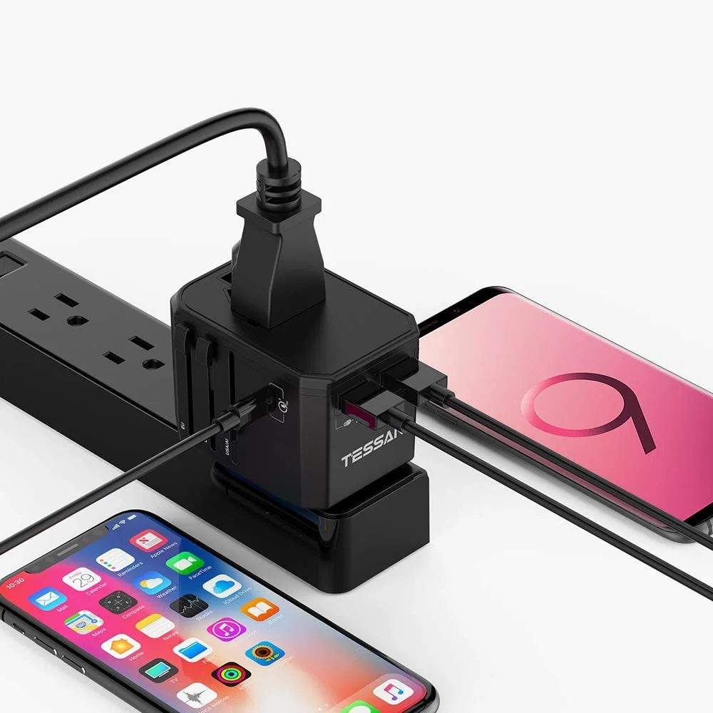 TESSAN все-в-одном Международный адаптер штепсельной вилки 3USB/2USB порты Tpye-C 3,0 порт-Универсальный адаптер переменного тока для США/ЕС/Австралии/Великобритании