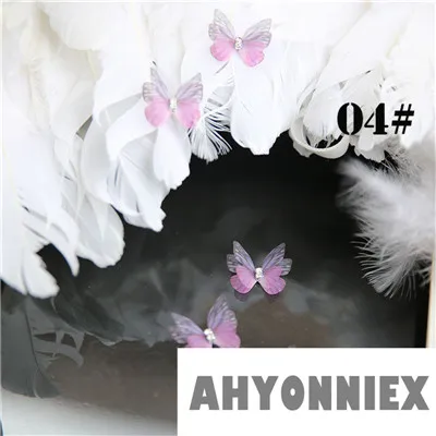 AHYONNIEX двухслойная атласная шифоновая пряжа нашивки «бабочки» ПРИШИТАЯ аппликация для невесты свадебные Детские аксессуары для волос DIY - Цвет: C04