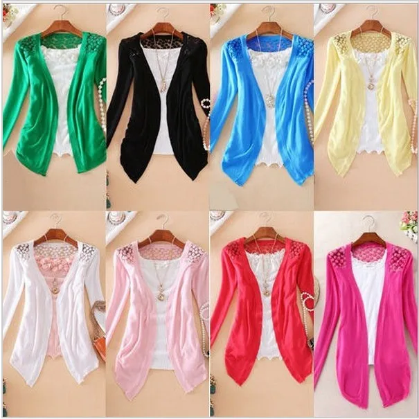 Fun Orange New Summer Fashion Women Lace Sweet candy Color Crochet hollow out Knitwear Blouse Full Sweater Cardigan Open Stitch |