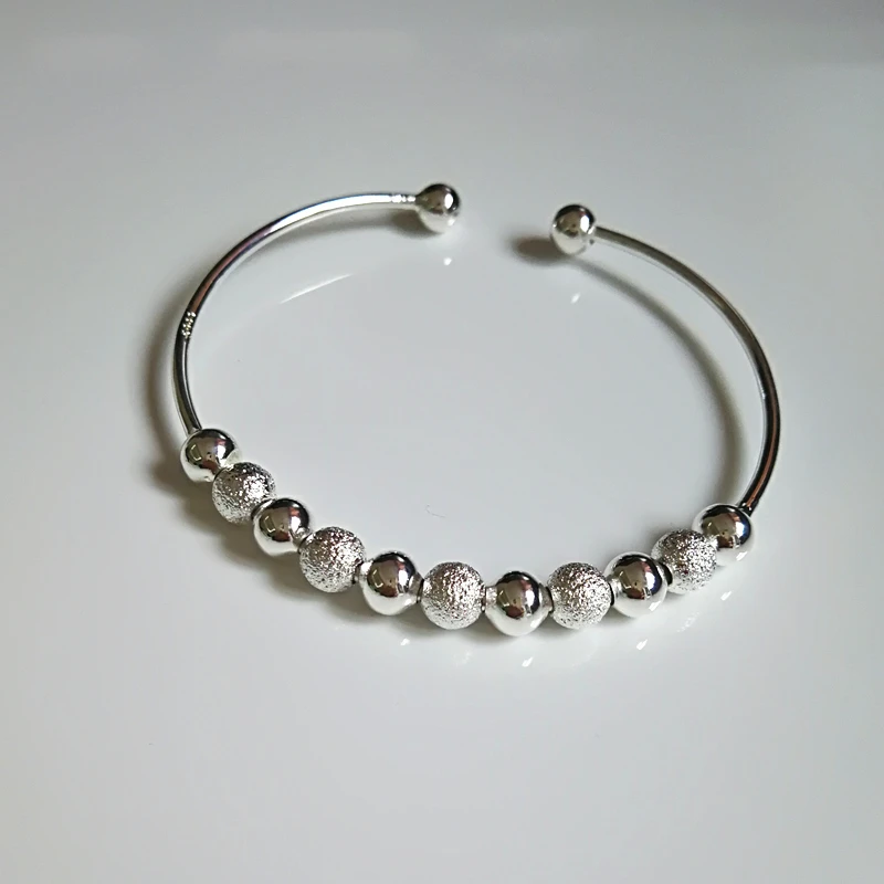 

Silver 925 Jewelry Bangles For Women Buddha Beads Cuff Bracelet & Bangles Wristband Pulseira Femme Wedding Bridal Accessories