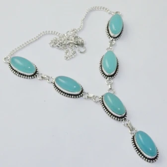 

Chalcedony Necklace Silver Overlay over Copper, 50 cm, N1871