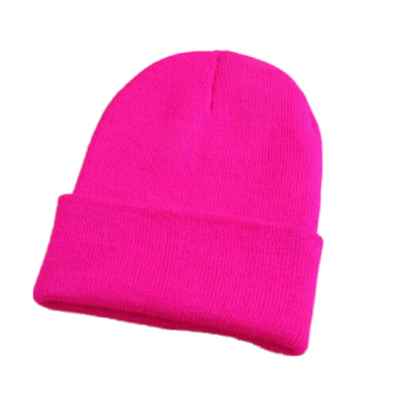 10 цветов, одноцветная шапка унисекс, осенне-зимняя шерстяная мягкая теплая вязаная шапка для мужчин и женщин, шапка с черепом Gorro, лыжная шапка s Beanies - Цвет: Rose Red