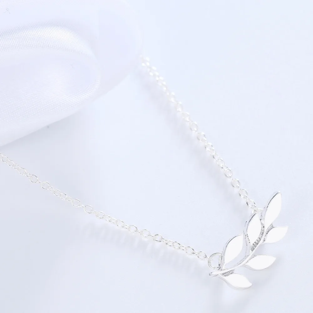 Женское Ожерелье цепочка с кулоном в виде листьев оливковой ветки|leaf necklace|statement