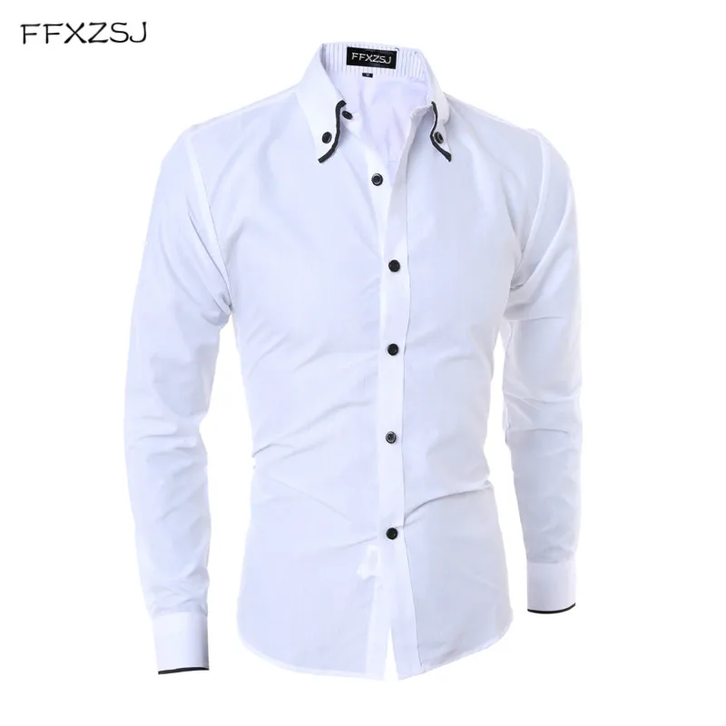 Wholesale Men Casual Shirt 2018 Brand Fashion Slim Solid Color Long Sleeve Dress Shirts Cotton Social Business White Clothes | Мужская