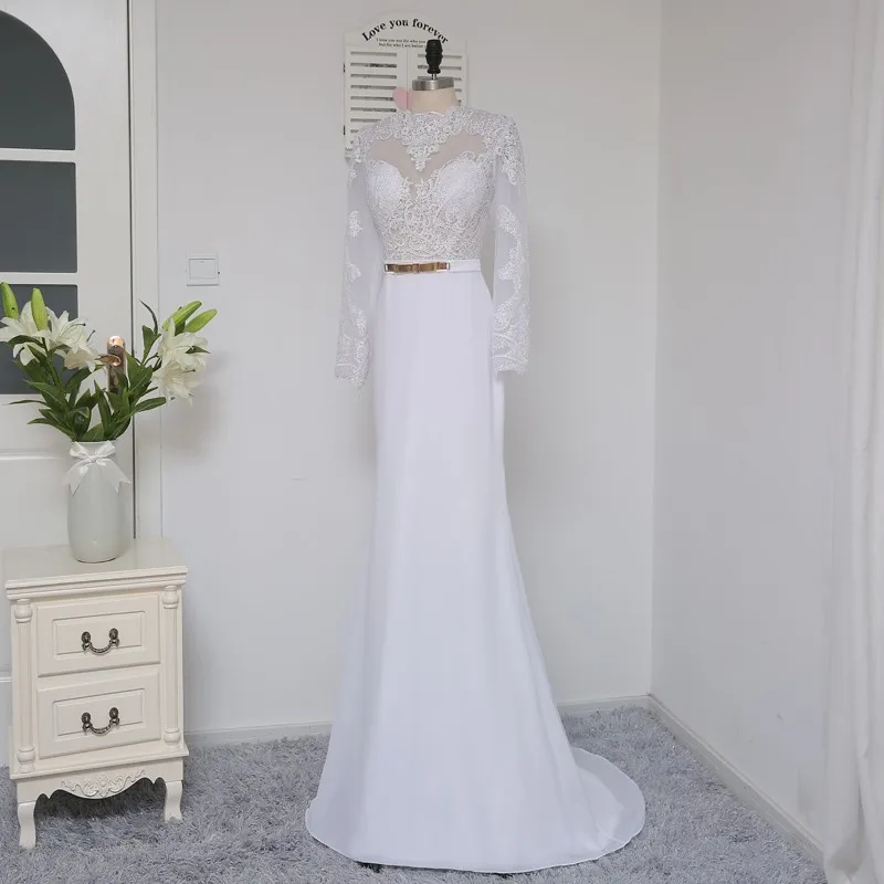 Vestidos De Noiva Casamento Robe Оболочка Высокий воротник одежда с длинным рукавом кружевные