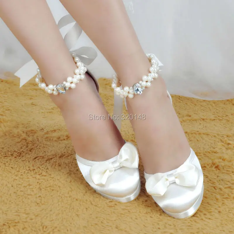 Ivory White Women Bridal Wedding Shoes Bride Ankle Strap High Heels Platform Woman Ladies Satin Dress Pumps Closed Toe | Обувь
