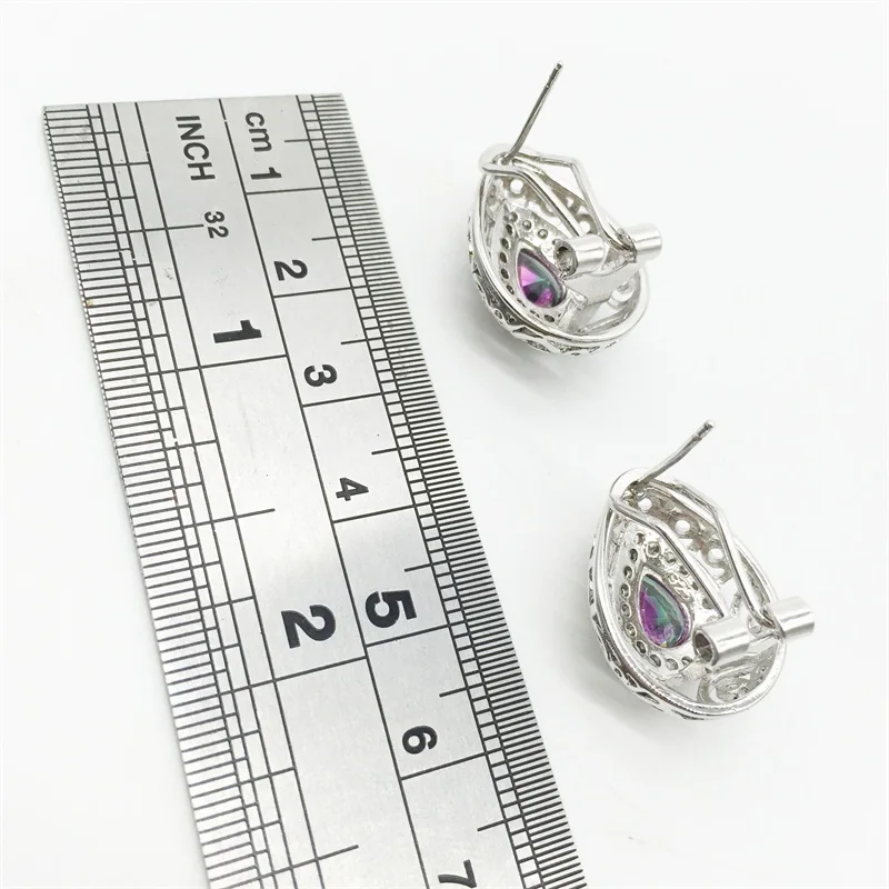 Очаровательное Открытое сердце 925 пробы Радужный ювелирный набор