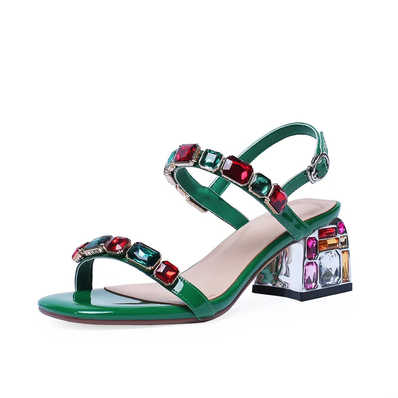 CONASCO 2019 Summer New Fashion Sweet Square Toe Heels Women Sandals Crystal Buckle Pumps Party Office Shoes Woman | Обувь