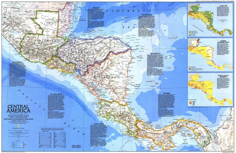Карта Центральной Америки изящная холщовая настенная наклейка реалистичные