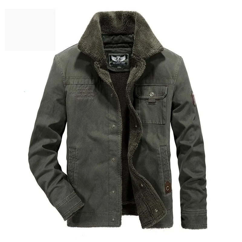 army green ASIA SIZE Осенне-зимние флисовые куртки с отложным воротником, теплые хлопковые пальто 6XL, Повседневная модная военная куртка, деловая куртка - Цвет: army green ASIA SIZE