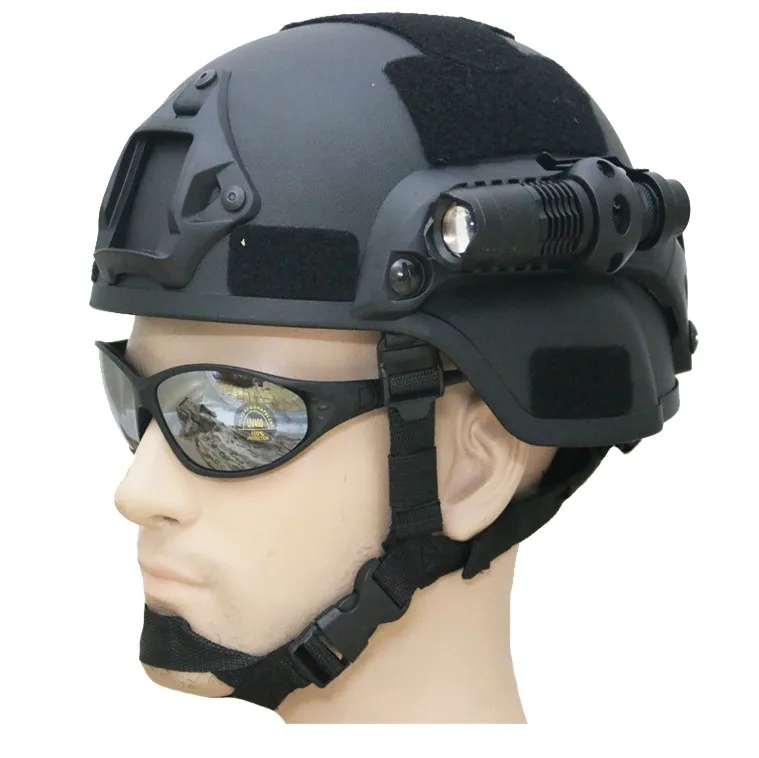 Helmet set black TAK YIYING MICH 2000 стиль ACH тактический шлем с креплением NVG и одним зажимом " 25,4 мм крепление W/Mini T6 светодиодный фонарик черный - Цвет: Helmet set black