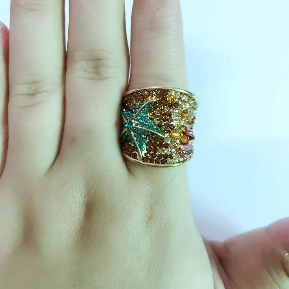 Женское кольцо с голубым австрийским кристаллом и морской звездой|ring jewelry|starfish