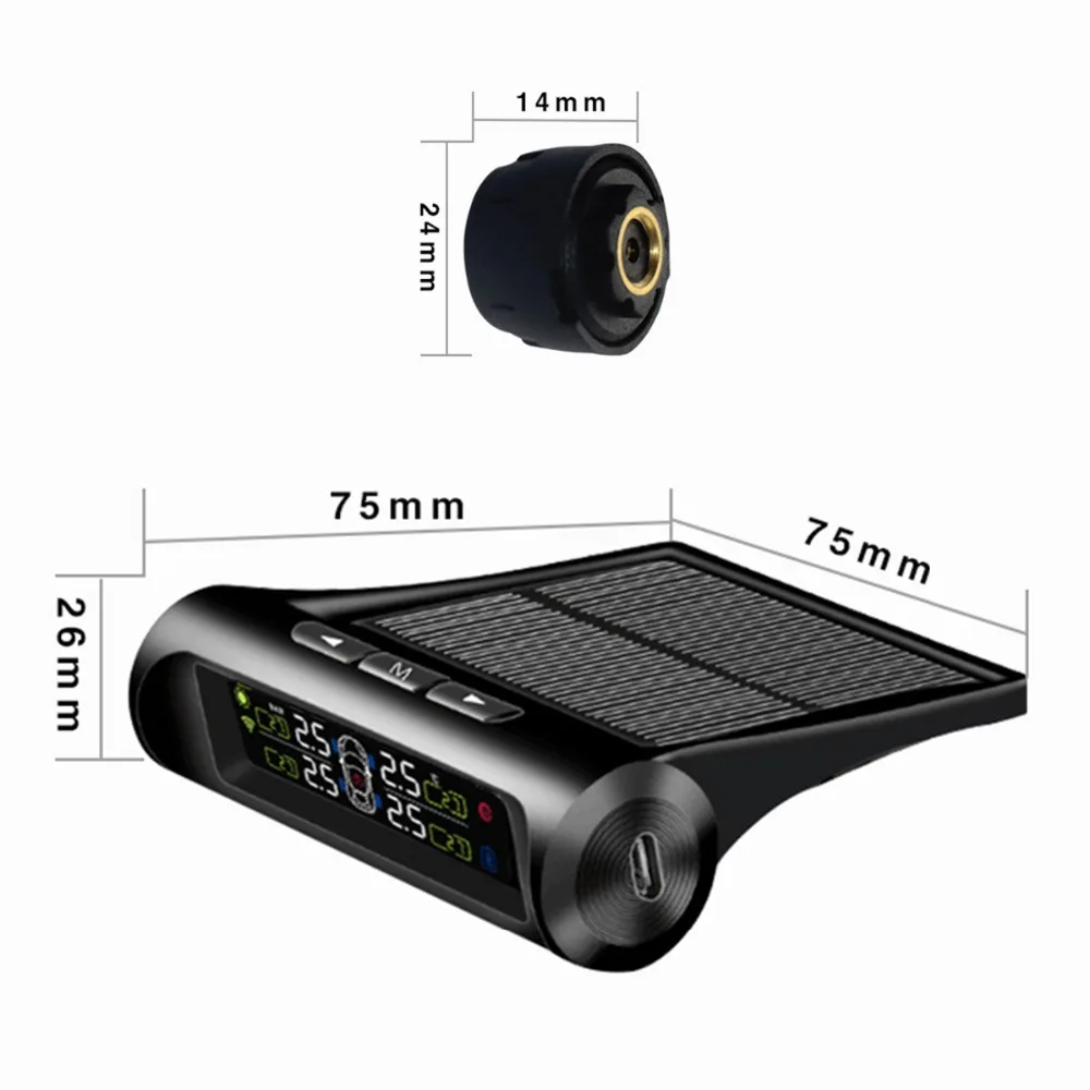 Solar Panel Alarm Car TPMS Tyre Pressure Monitor Monitoring Power charging Digital LCD Display Auto Security Systems | Автомобили и