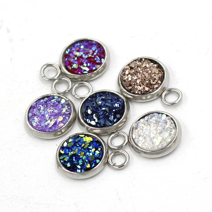 Fnixtar Small Round Glitter Faux Druzy Cabochon Resin Charms For Gilrs Necklace Bracelet DIY Jewelry Making 8mm 50 piece/lot|Шармы| |