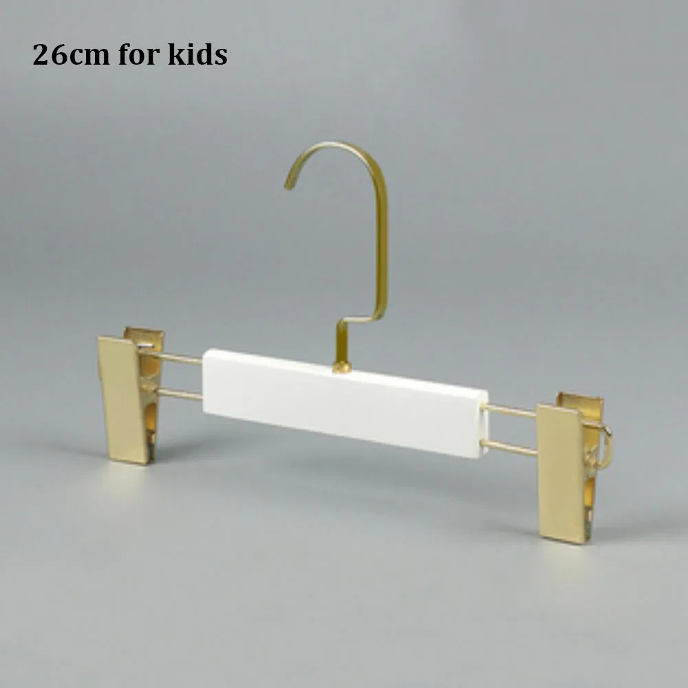 26cm pants hanger 10 шт./партия золотые крючки, белые деревянные пальто, одежда, брюки, костюмы, вешалка, взрослые дети, белая деревянная стойка с золотыми крючками, сделать логотип - Цвет: 26cm pants hanger