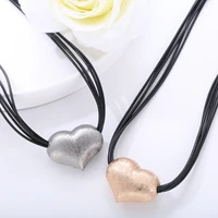gold silvery love heart choker necklaces for women black braided leather sweater chain vintage necklace jewelry accessories 2020