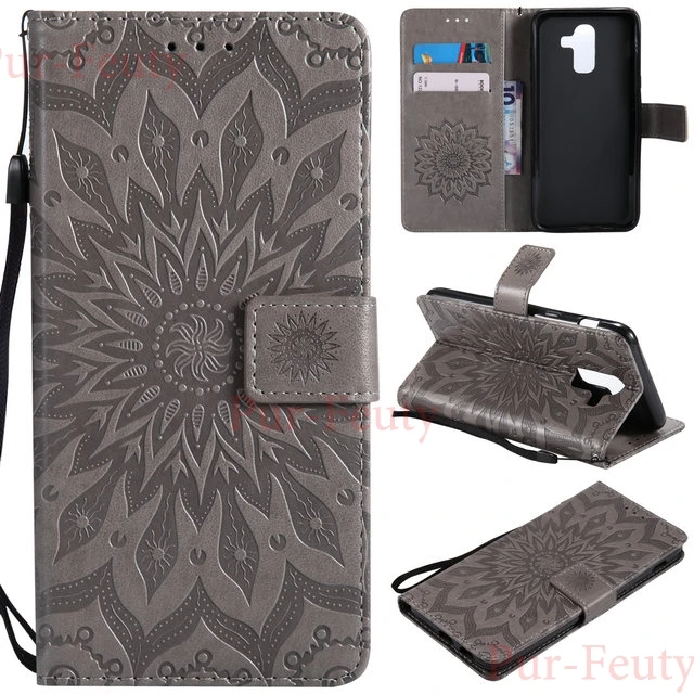Gray case Чехол для samsung Galaxy J8 J810 J810F/DS кожаный флип-чехол с принтом бумажник J 8 SM-J810F/DS SM-J810 SM-J810G смартфона - Цвет: Gray case