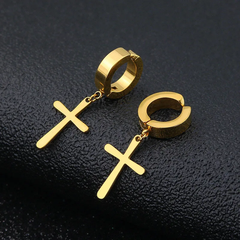 Cross 8 gold 2 шт, панк, нержавеющая сталь, крест, звезды, кулон, клипса, без пирсинга, серьги для женщин, хип-хоп, модные, без отверстия для уха, мужские ювелирные изделия - Окраска металла: Cross 8 gold