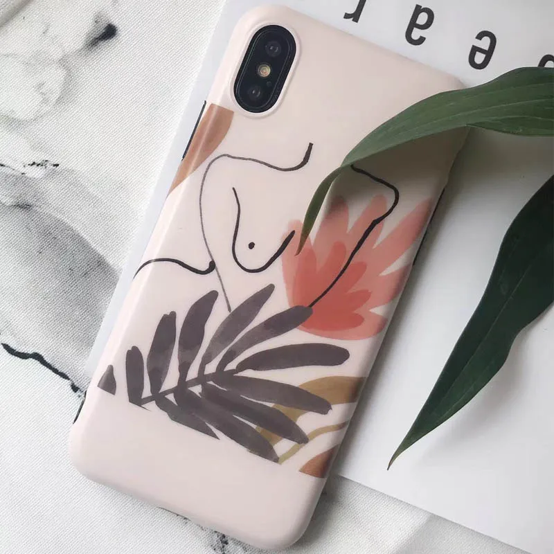 JIBAN Ins art leaf line body Phone Case for apple iphone X 8 8plus 6s 6plus 7plus Capa Retro Flower protective cover |