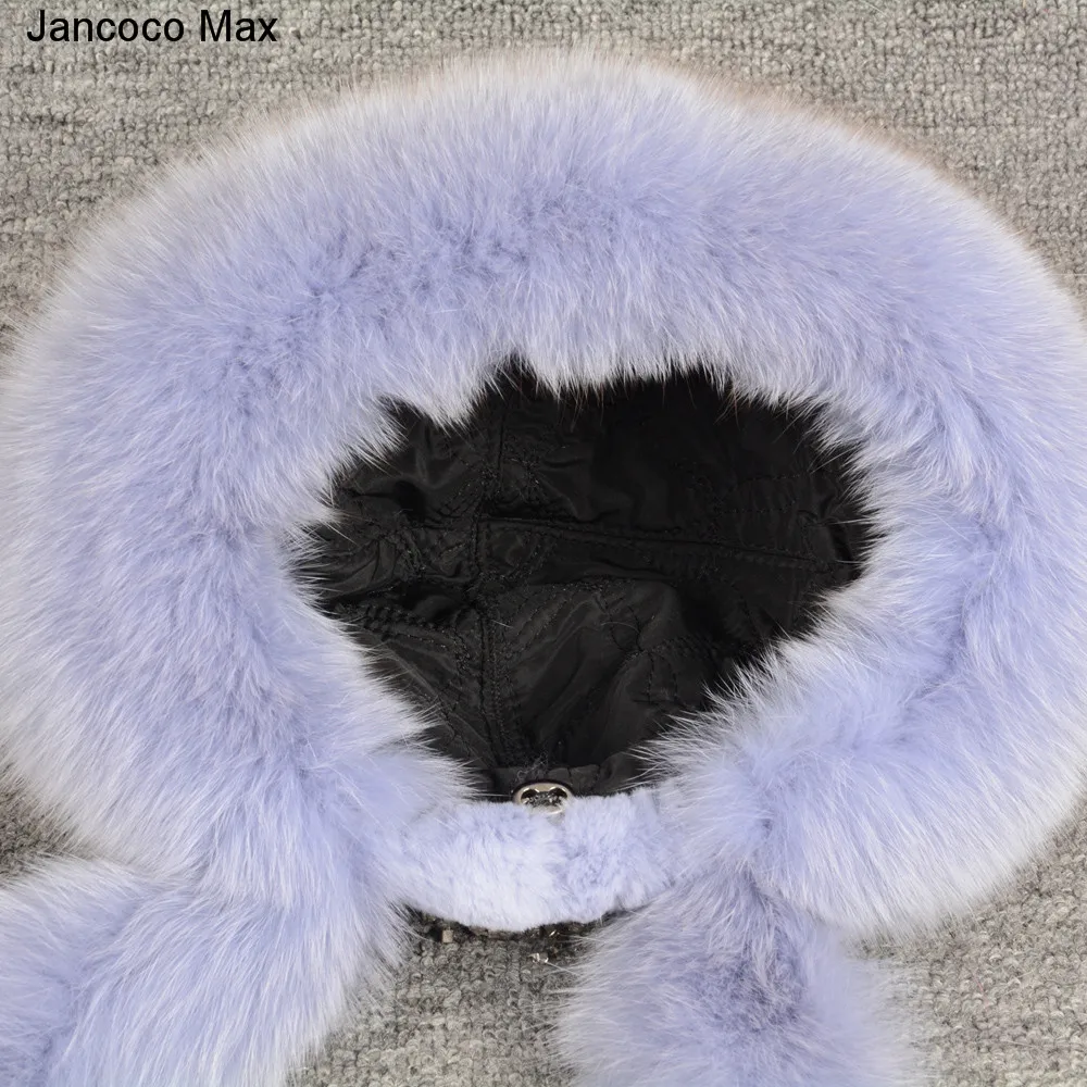 Jancoco Max/новые стильные женские теплые зимние шапки из натурального меха кролика Рекс и лисы модные меховые шапки шарф наивысшего качества S7145