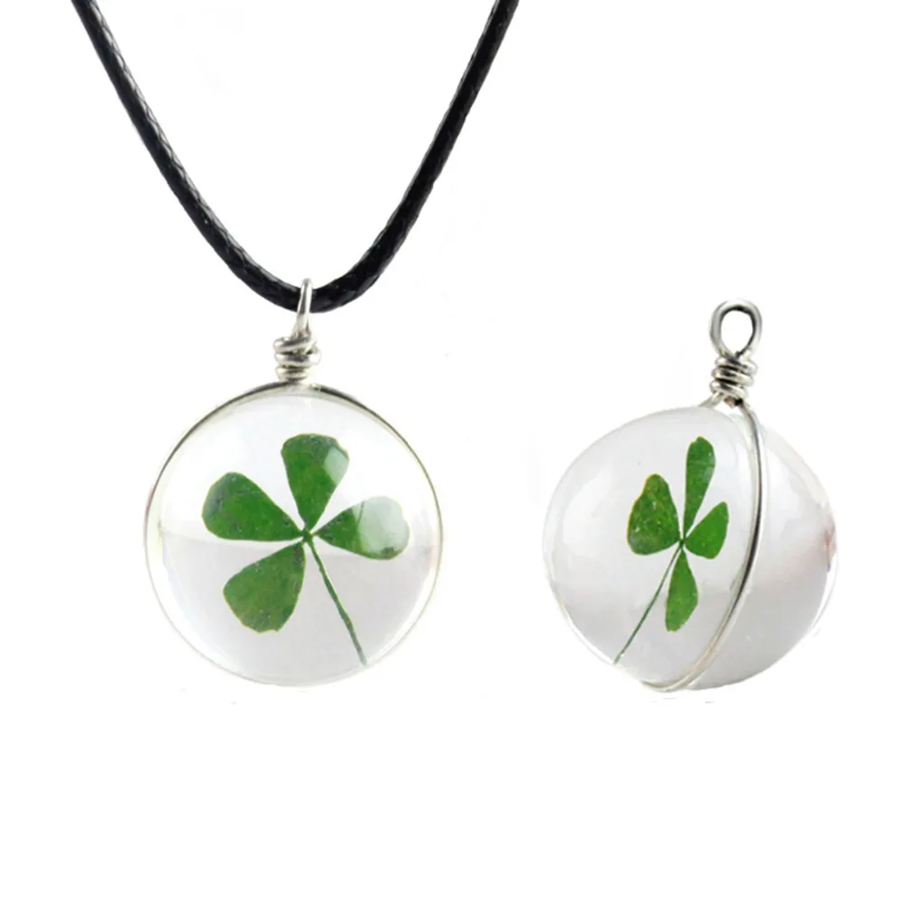 Hot Sale 1Pcs/lot Crystal glass Ball Clover Pendant Necklace Long Strip Leather Chain Rope Women Lucky Wish Jewelry | Украшения и